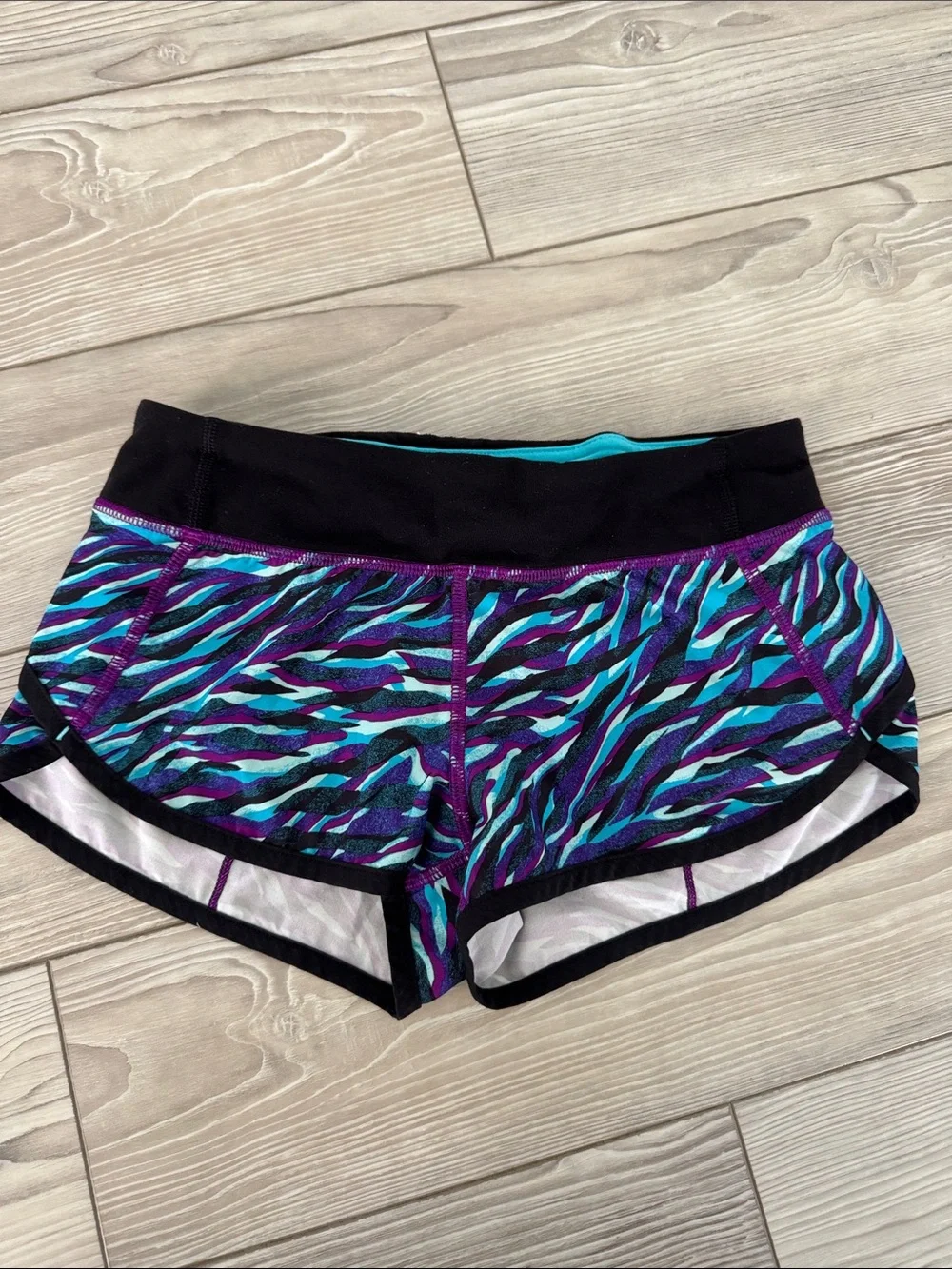 Ivivva Black Waistband Teal & Purple Zebra-Print Athletic Shorts